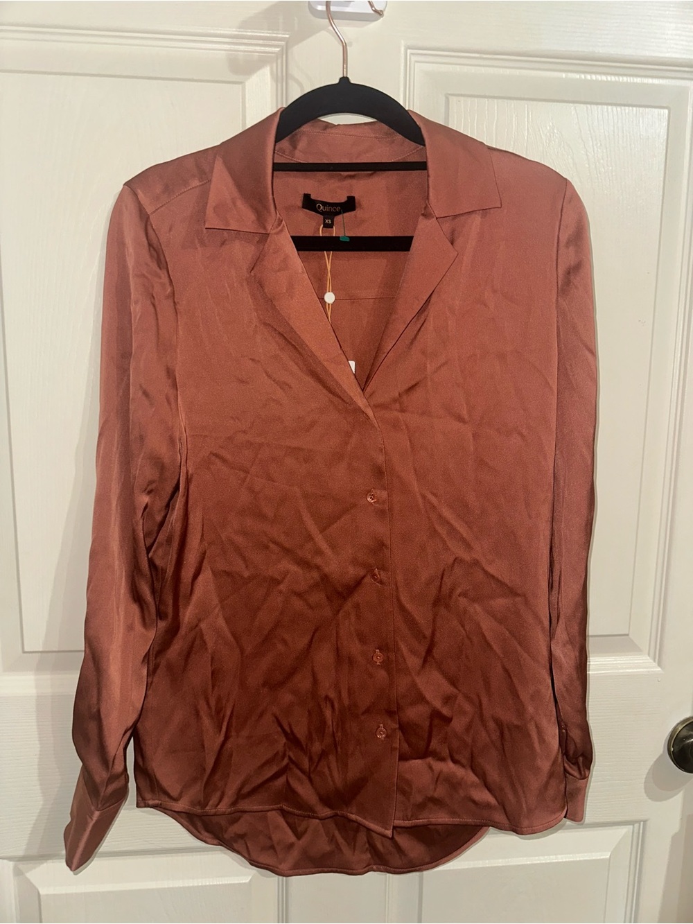 Quince Stretch Silk Notch collar Button-Down Blouse Rose Powder XS NWT